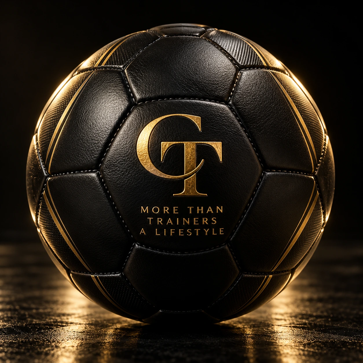 Black and gold CrepTek custom football with gold CT monogram