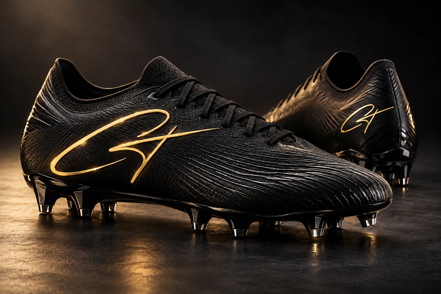 Black CT football boots with gold signature logos